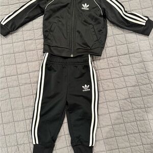 Adidas Kids Black Jogger Set with White Stripes